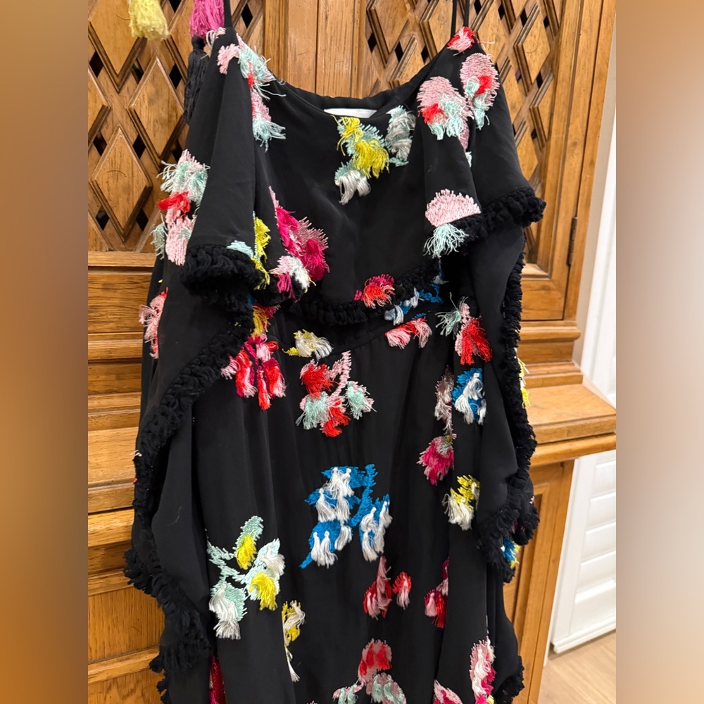 SILK TANYA TAYLOR BLACK/MULTICOLOUR EMBROIDERED DRESS - 0